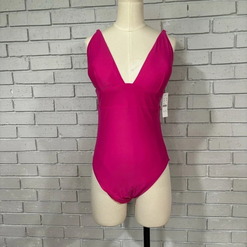 J.Crew Women’s Pink One‎ Piece Plunge Swimsuit